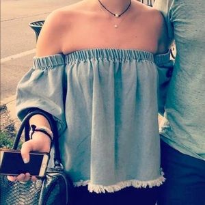 Hot & Delicious Denim Off The Shoulder Top